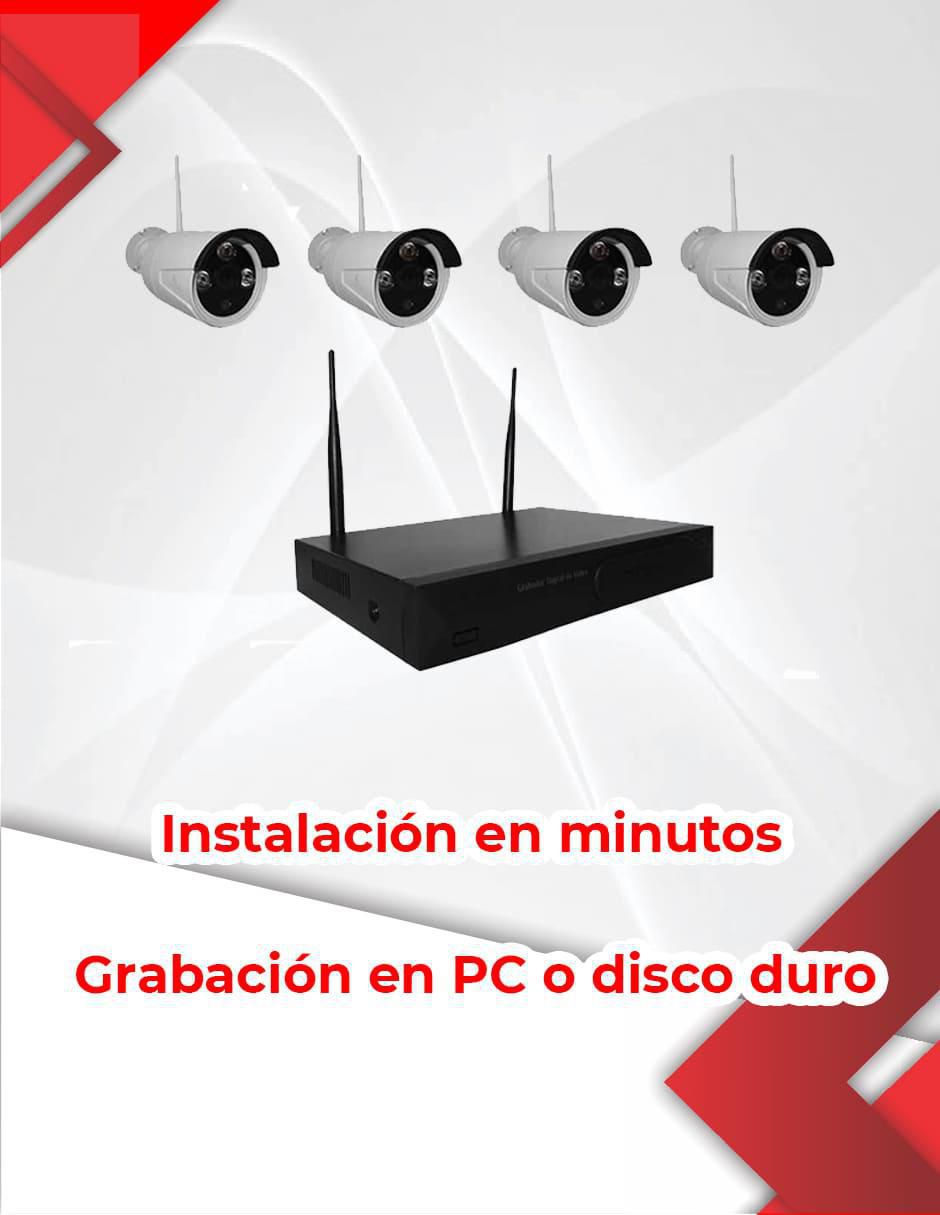 Kit 4 cámaras de seguridad alámbrica Full HD 90° con capacidad para grabar para interior y exterior