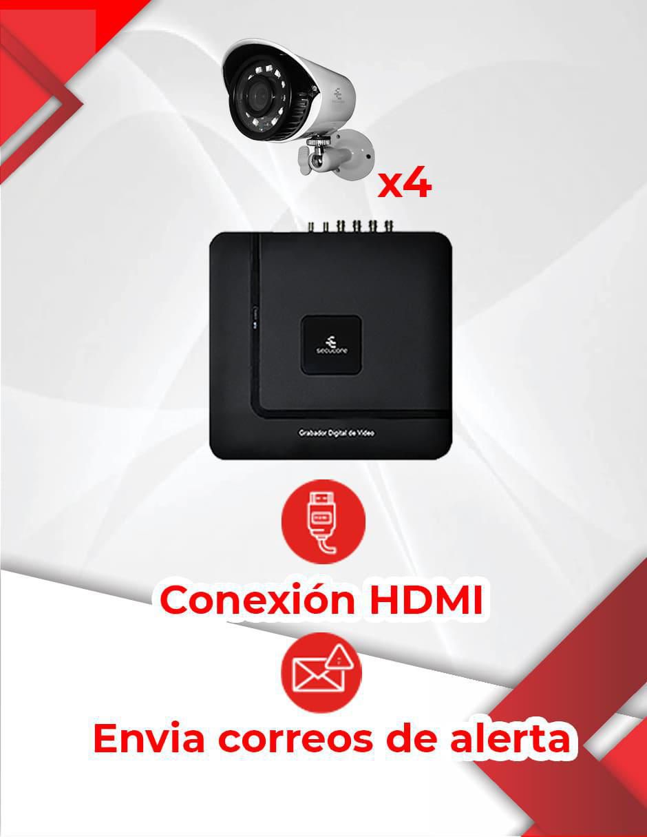 Kit 4 cámaras de seguridad Secucore alámbrica Full HD 90° con capacidad para grabar para interior y exterior