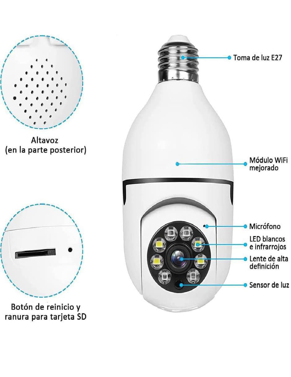 Cámara individual de seguridad inalámbrica Full HD 360° con capacidad para grabar para interior y exterior