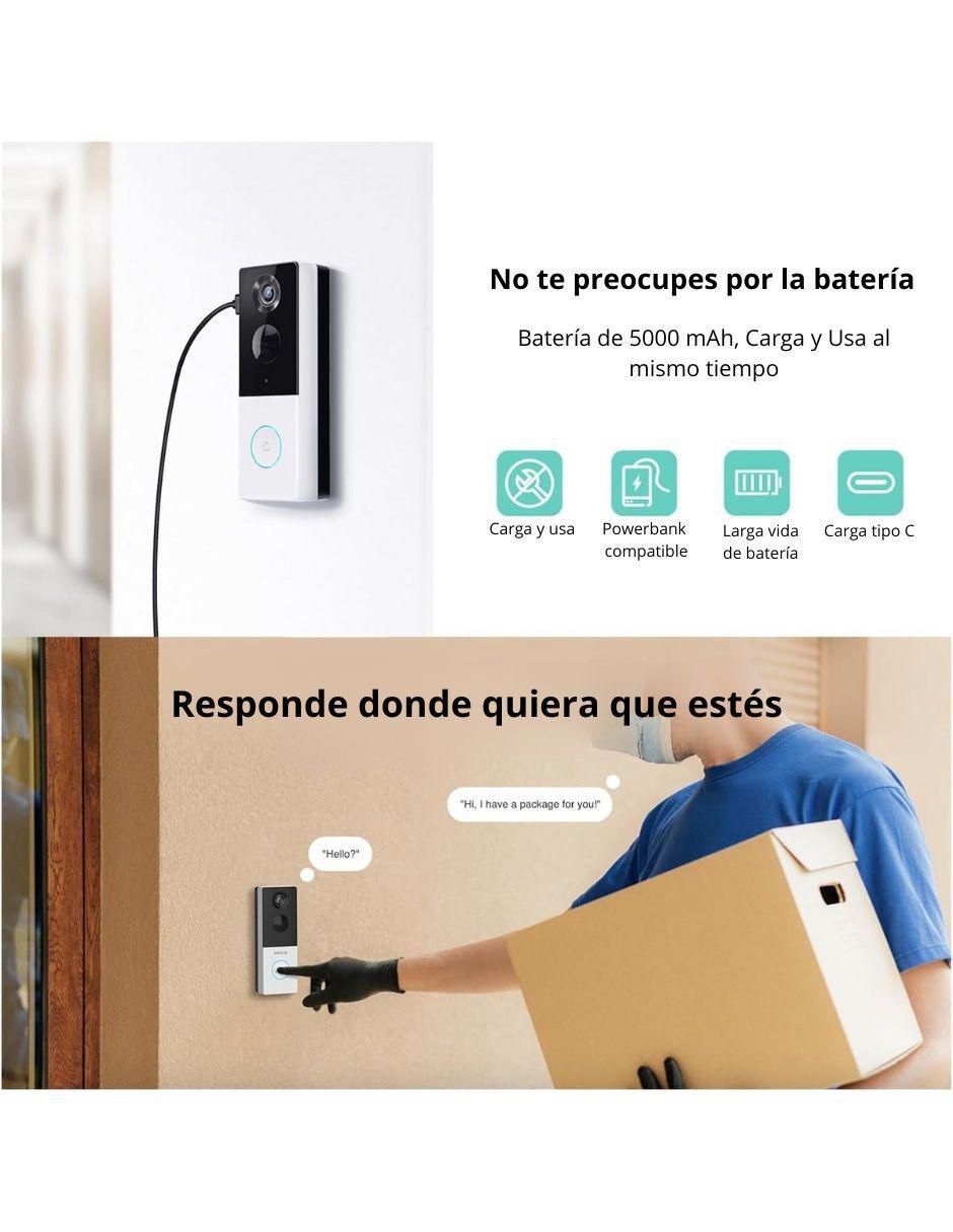 Cámara con timbre de seguridad 360 inalámbrica HD 120° a 170° con capacidad para grabar para exterior