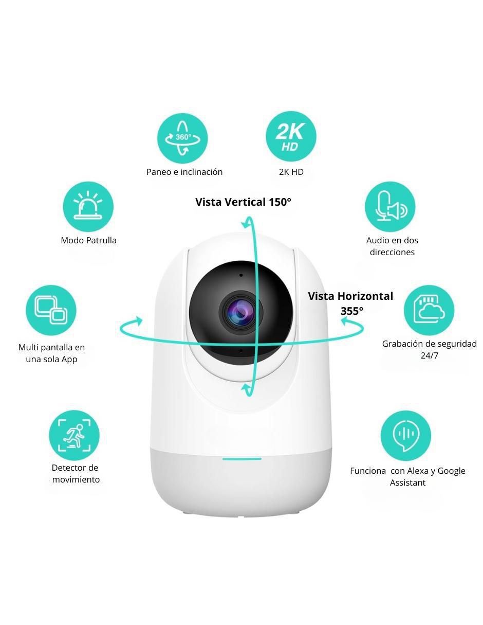 Cámara Wi-Fi de seguridad inalámbrica HD ° con capacidad para grabar para interior 2