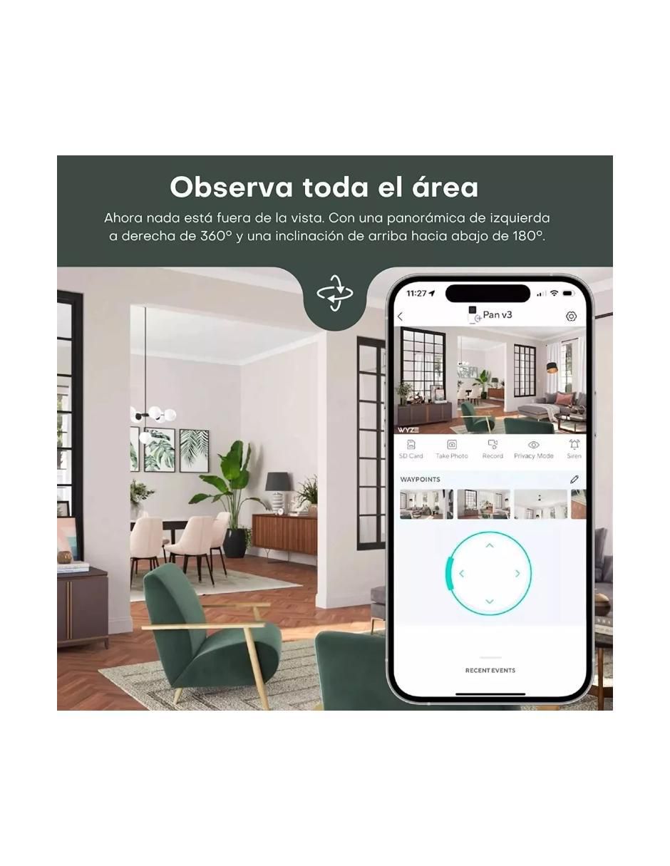 Cámara de seguridad inalámbrica Full HD 120° a 170° con capacidad para grabar para interior y exterior 3