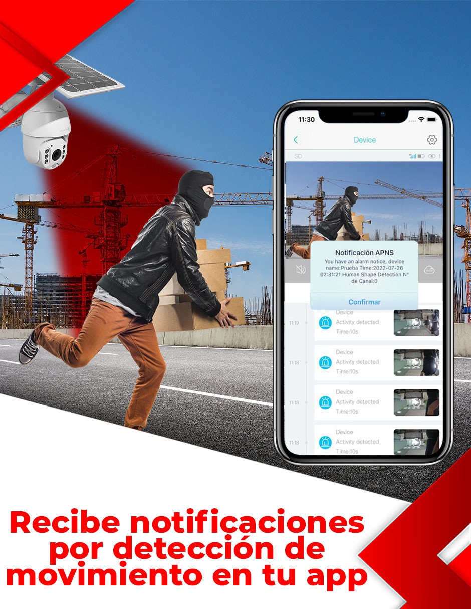 Cámara solar de seguridad inalámbrica Full HD 350° con capacidad para grabar visión nocturna para exterior 8