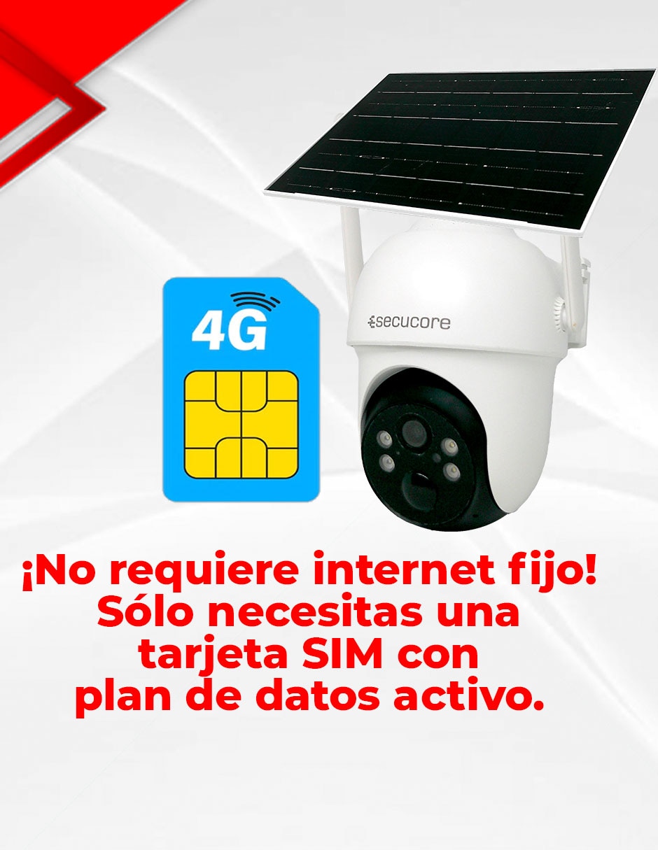 Cámara solar 4G de seguridad Secucore inalámbrica 2K 75° con capacidad para grabar visión nocturna para exterior