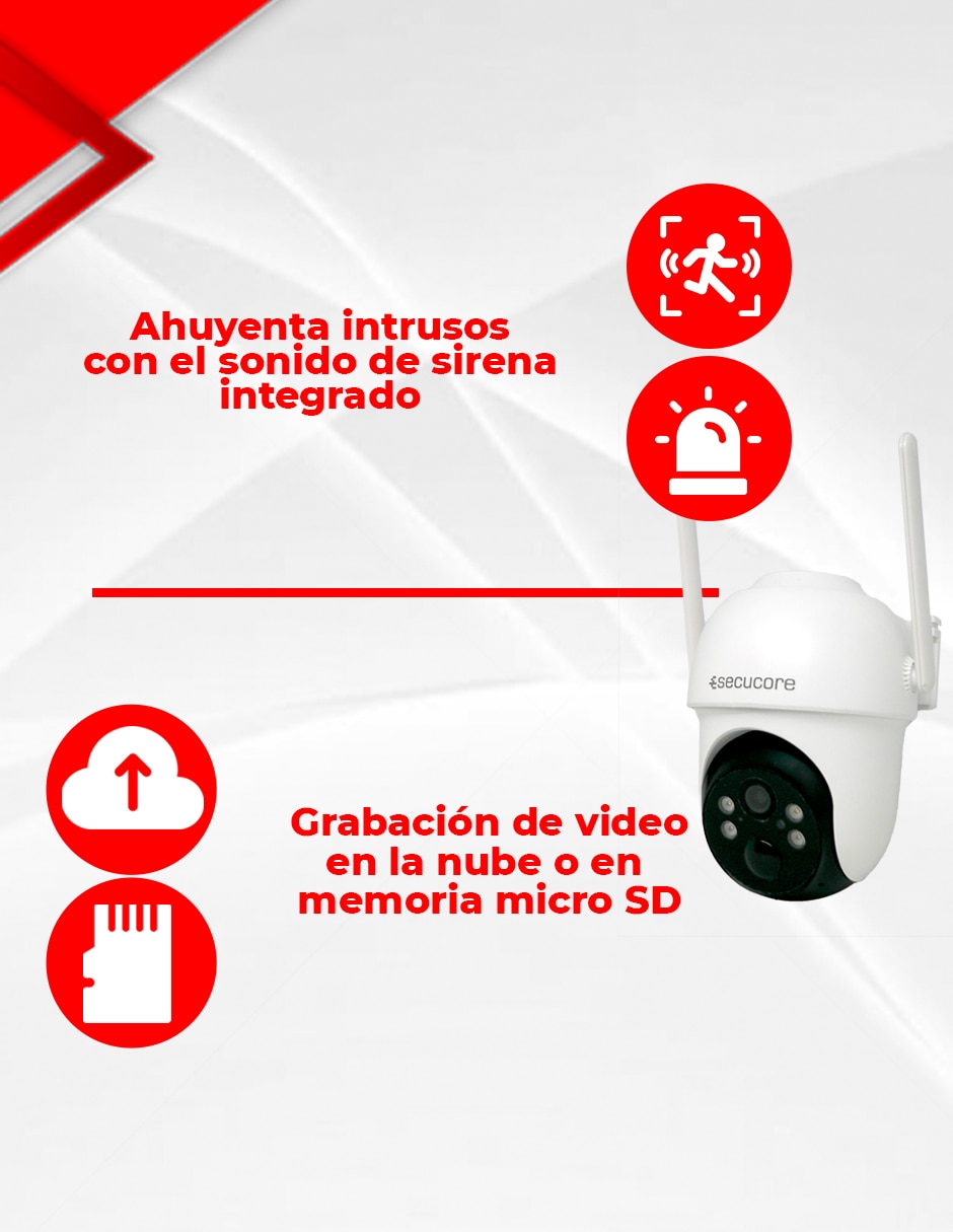 Cámara solar 4G de seguridad Secucore inalámbrica 2K 75° con capacidad para grabar visión nocturna para exterior