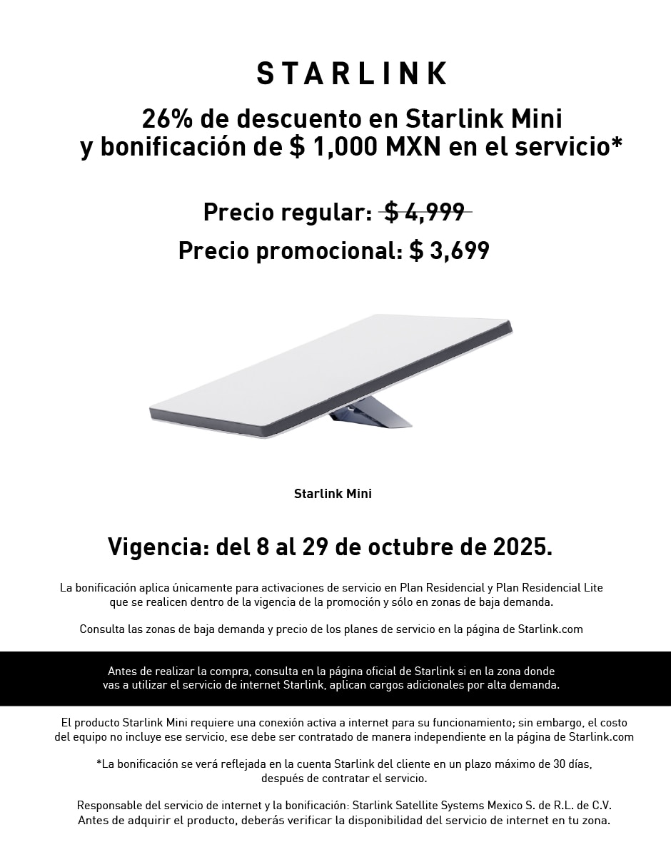 Starlink Kit de Internet Satelital Mini
