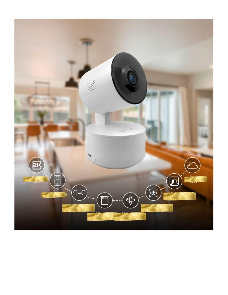 Cámara individual de seguridad inalámbrica 2K 360° con capacidad para grabar visión nocturna para interior 3