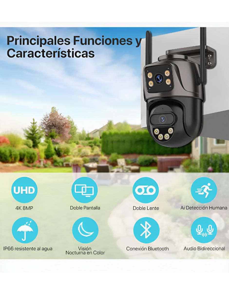 Cámara Wi-Fi de seguridad inalámbrica Full HD 350° con capacidad para grabar visión nocturna para exterior 3