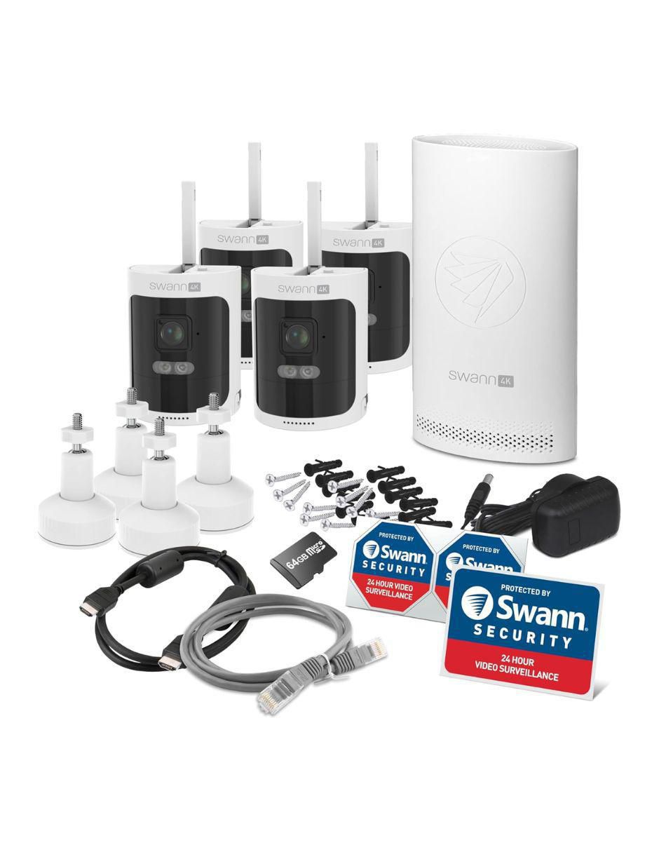 Kit 4 cámaras de seguridad Swann inalámbrica 4K/UHD 110 con capacidad para grabar visión nocturna para interior y exterior