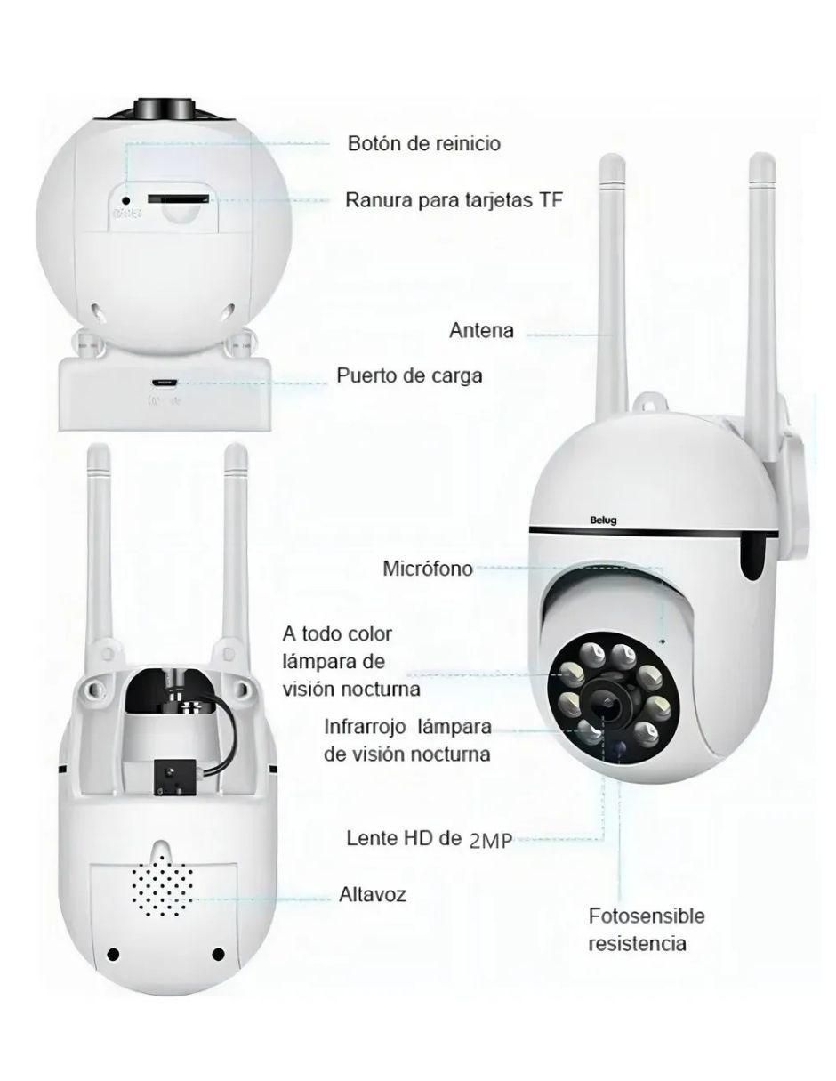 Kit 2 cámaras de seguridad inalámbricas full HD 360° con visión nocturna con capacidad para grabar para interior y exterior