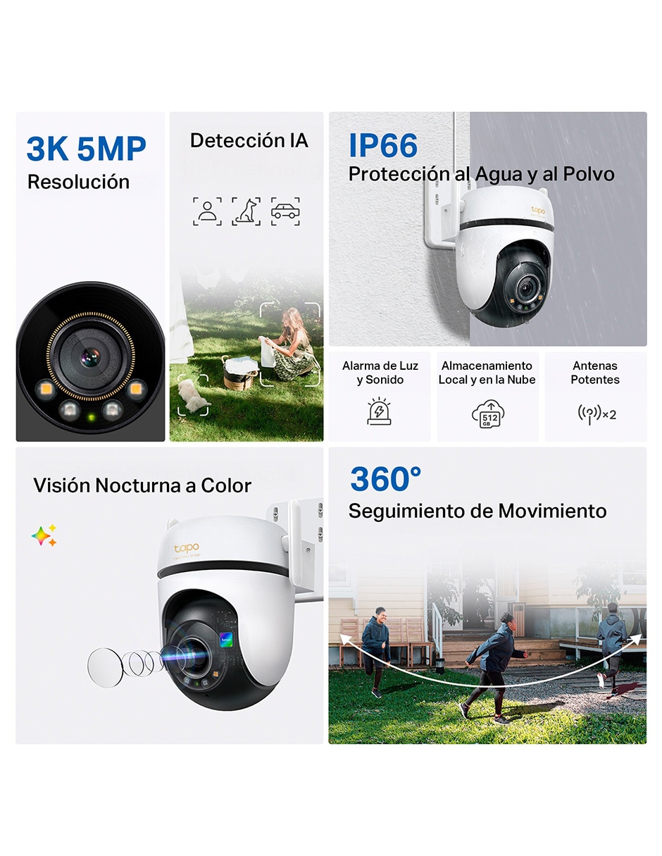 Cámara individual de seguridad inalámbrica 3K 360° con capacidad de grabar visión nocturnapara Exterior 4