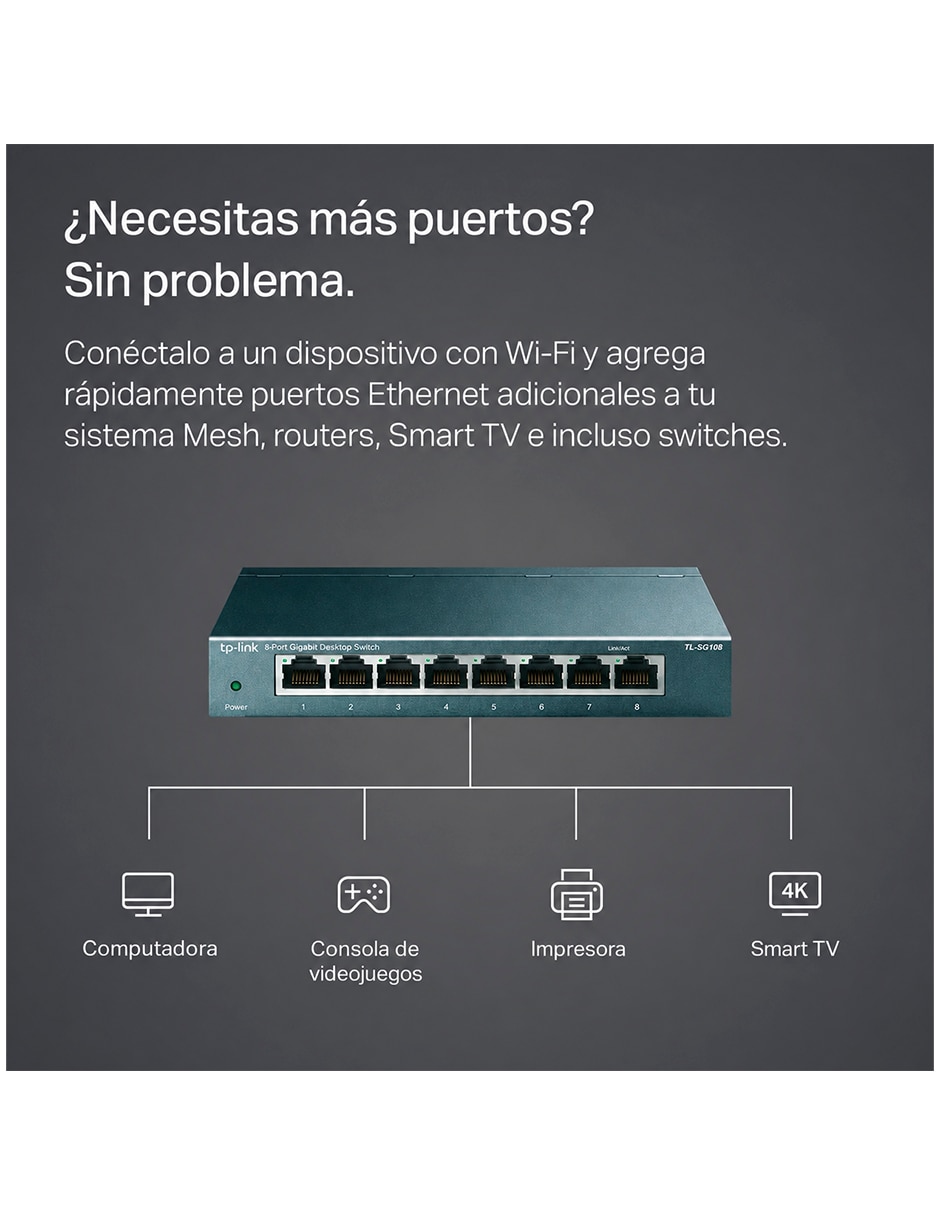 Conmutador ethernet alámbrica tpli tl-sg108 v 1 2