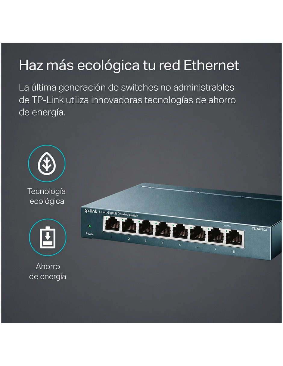 Conmutador ethernet alámbrica tpli tl-sg108 v 1 3