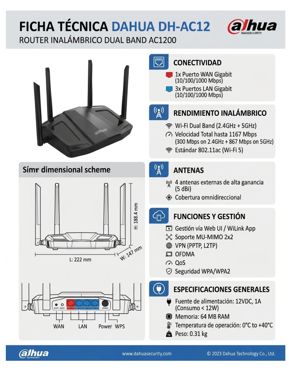 Router alámbrico dh-ac12 v 4 3